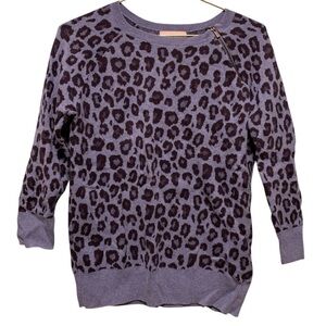 5for20 Liz Claiborne petite blue leopard cheetah print 3/4 sleeve sweater